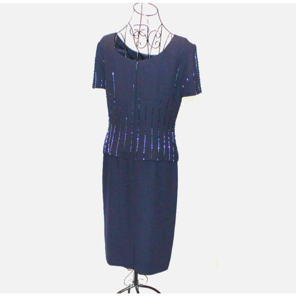 Navy Blue Cocktail Dress Sz 6 with Sequins Christmas Holiday Party Talbots - Picture 5 of 6